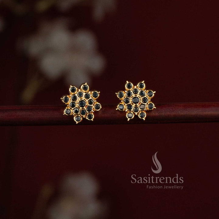 One Gram Micro Gold Plated Floral AD Stone Stud Earrings for Women - Sasitrends
