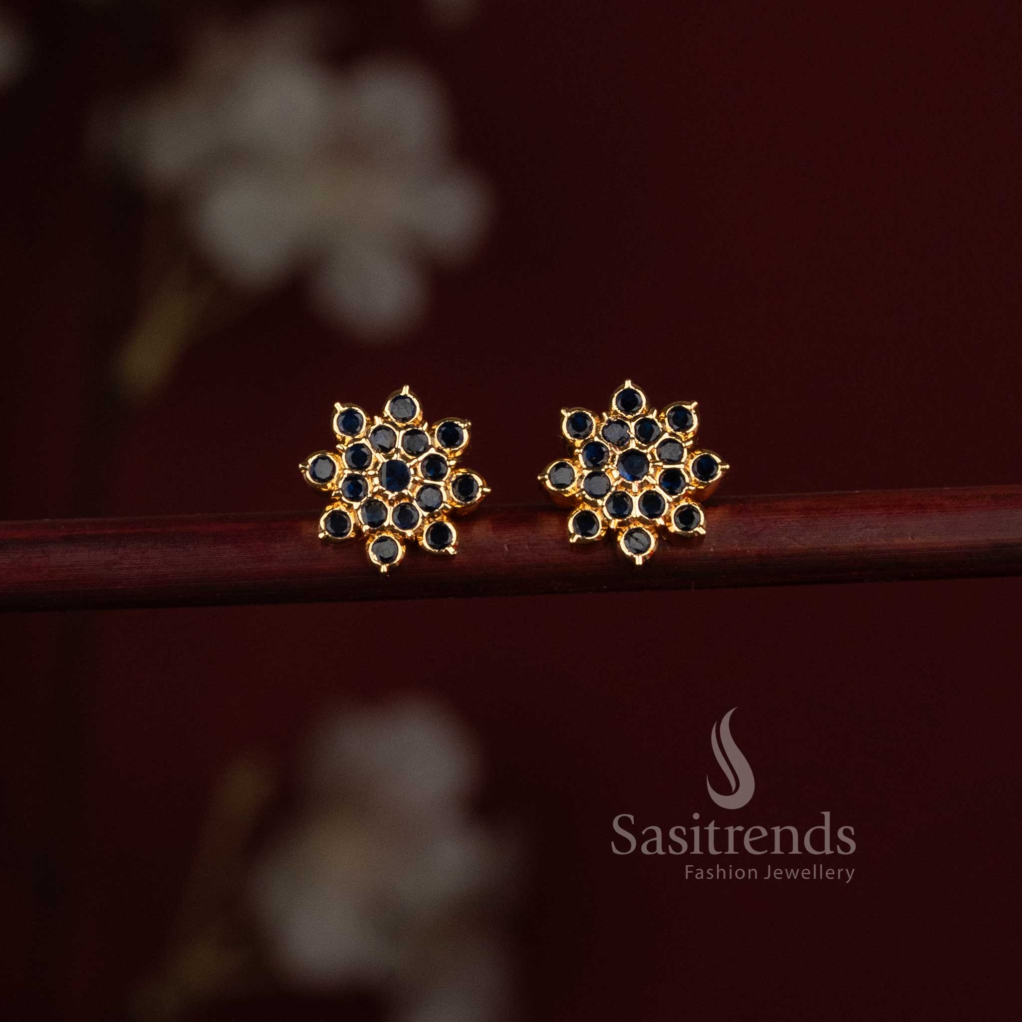 One Gram Micro Gold Plated Floral AD Stone Stud Earrings for Women - Sasitrends