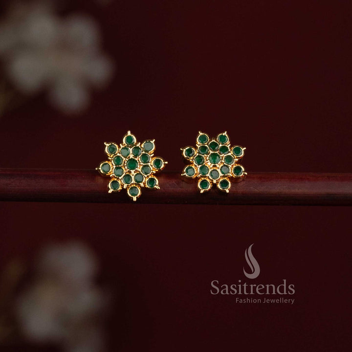 One Gram Micro Gold Plated Floral AD Stone Stud Earrings for Women - Sasitrends
