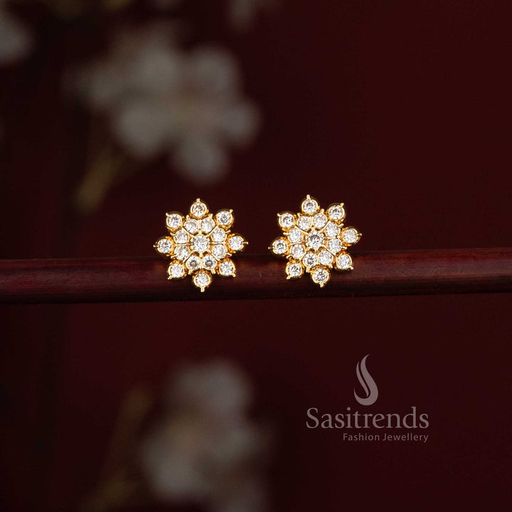 One Gram Micro Gold Plated Floral Cluster AD Stone Stud Earrings Guaranteed Look Like Real Gold - Sasitrends