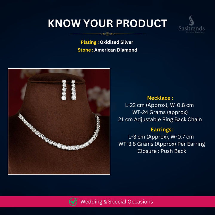 Oxidised Silver AD Necklace set Measurement Image - Sasitrends