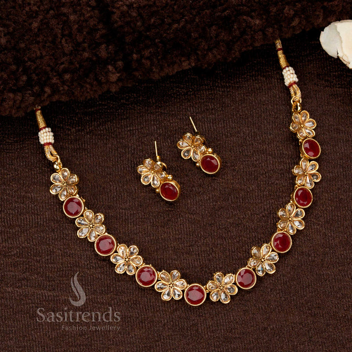 Antique Gold Plated AD Kundan Monalisa Stone Jewellery Necklace Set – Traditional Festive Wear - Sasitrends