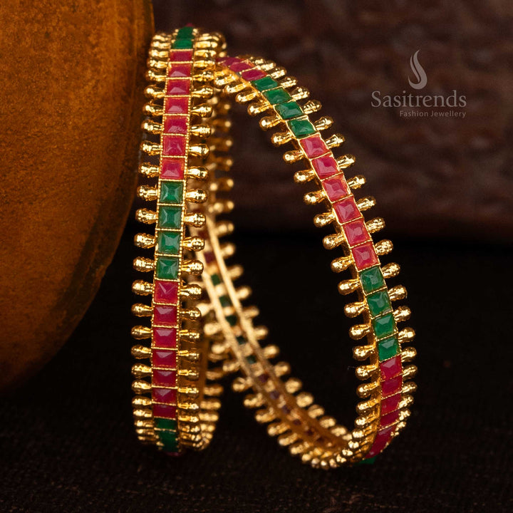 Elegant temple bangles with vibrant gemstone accents for festive occasions - Sasitrends