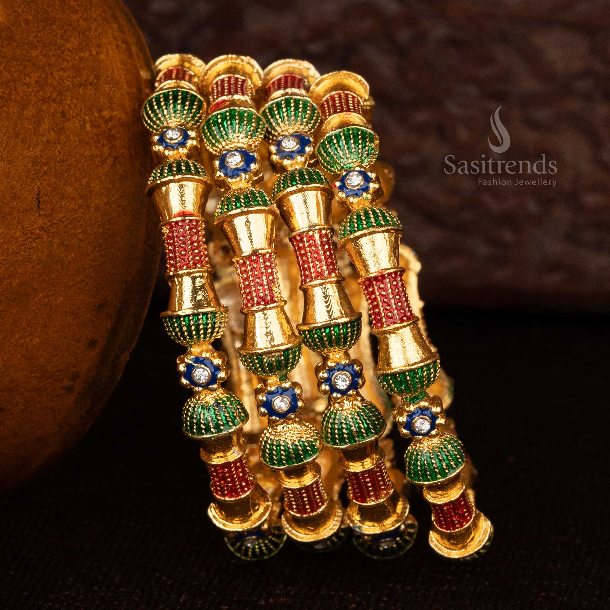 Festive wear temple jewellery bangles with matte gold finish - Sasitrends