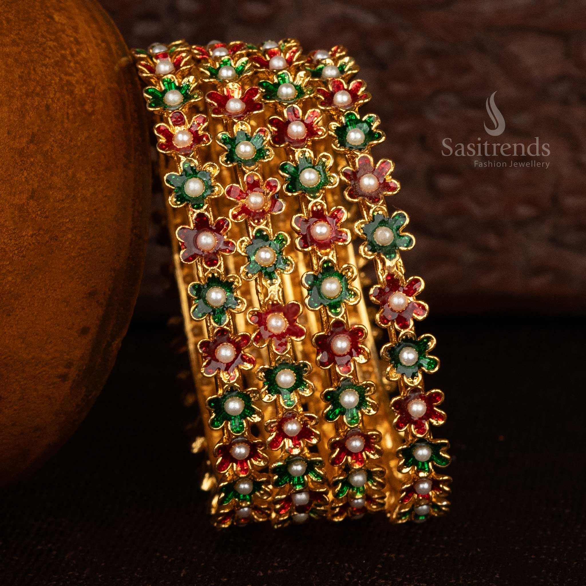 Traditional gold-plated bangles with temple inspired craftsmanship - Sasitrends