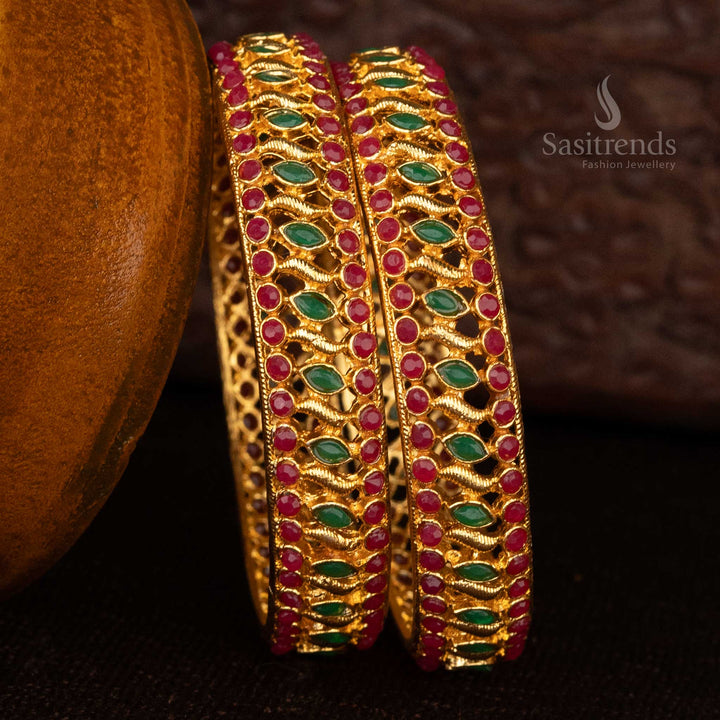 Gold-plated temple jewellery bangles with elegant floral designs - Sasitrends