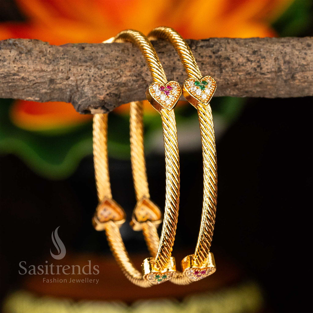 Micro Gold Plated Guaranteed Multi AD Stone Studded Heart Designer Bangles Sasitrends Online Shopping