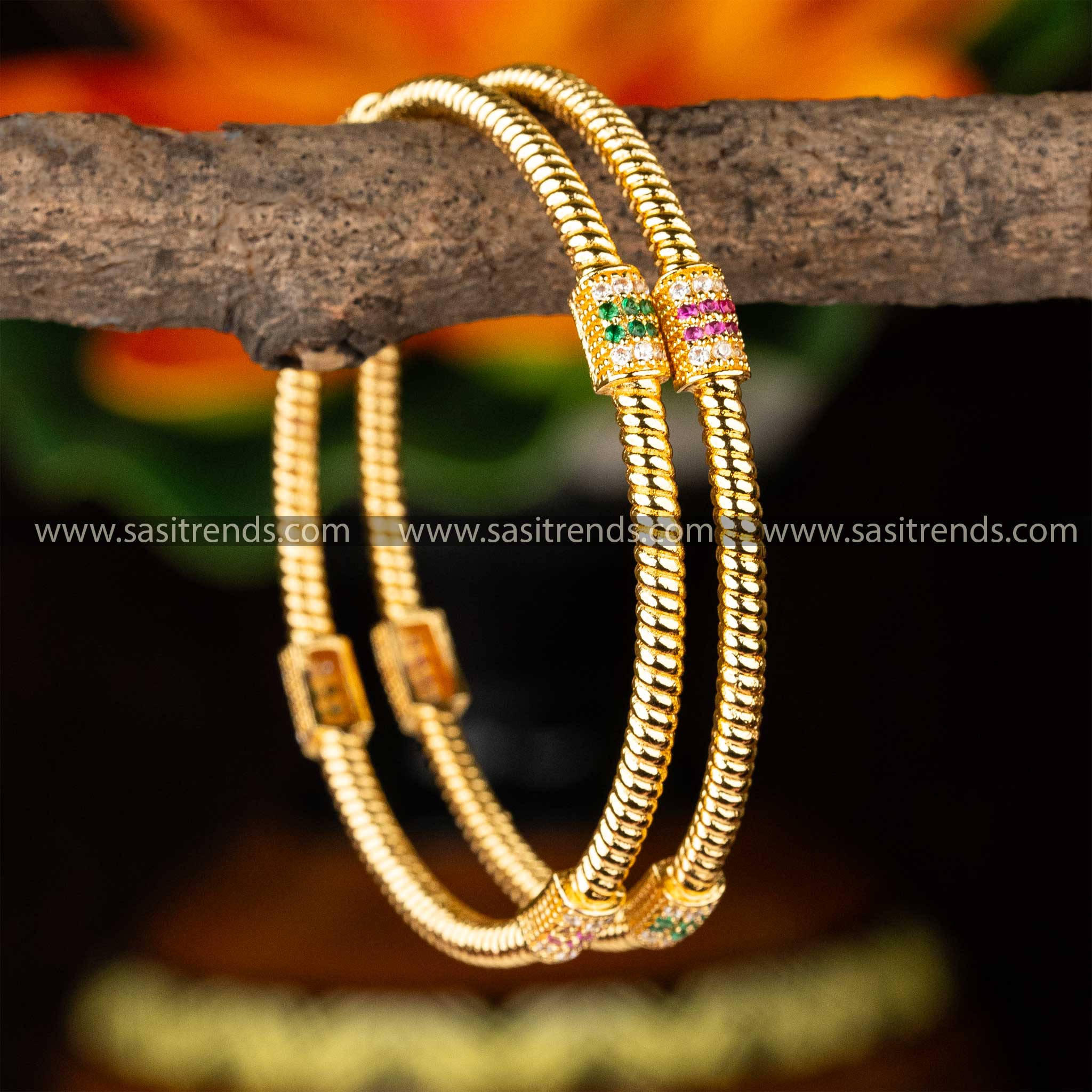 Temple Wear Micro Gold Plated Guaranteed Multi AD Stone Studded Designer Bangles Sasitrends Online Shopping