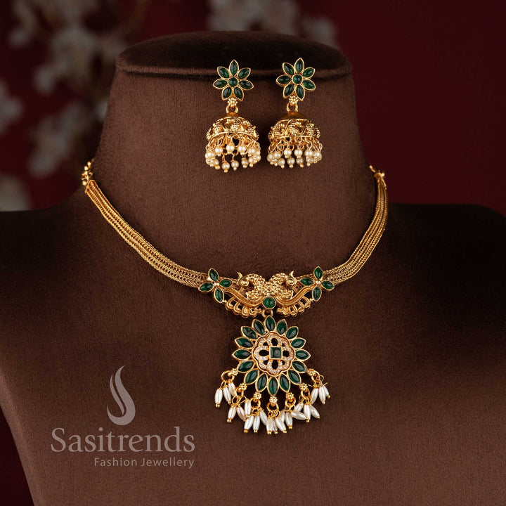 Rich traditional look classic matte gold multi-strand choker for grand silk sarees - Sasitrends