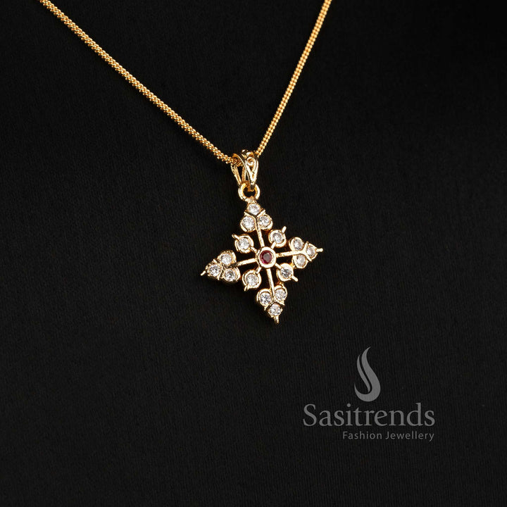 Impon Gold Plated Round Floral AD Pendant Necklace for Women - Sasitrends