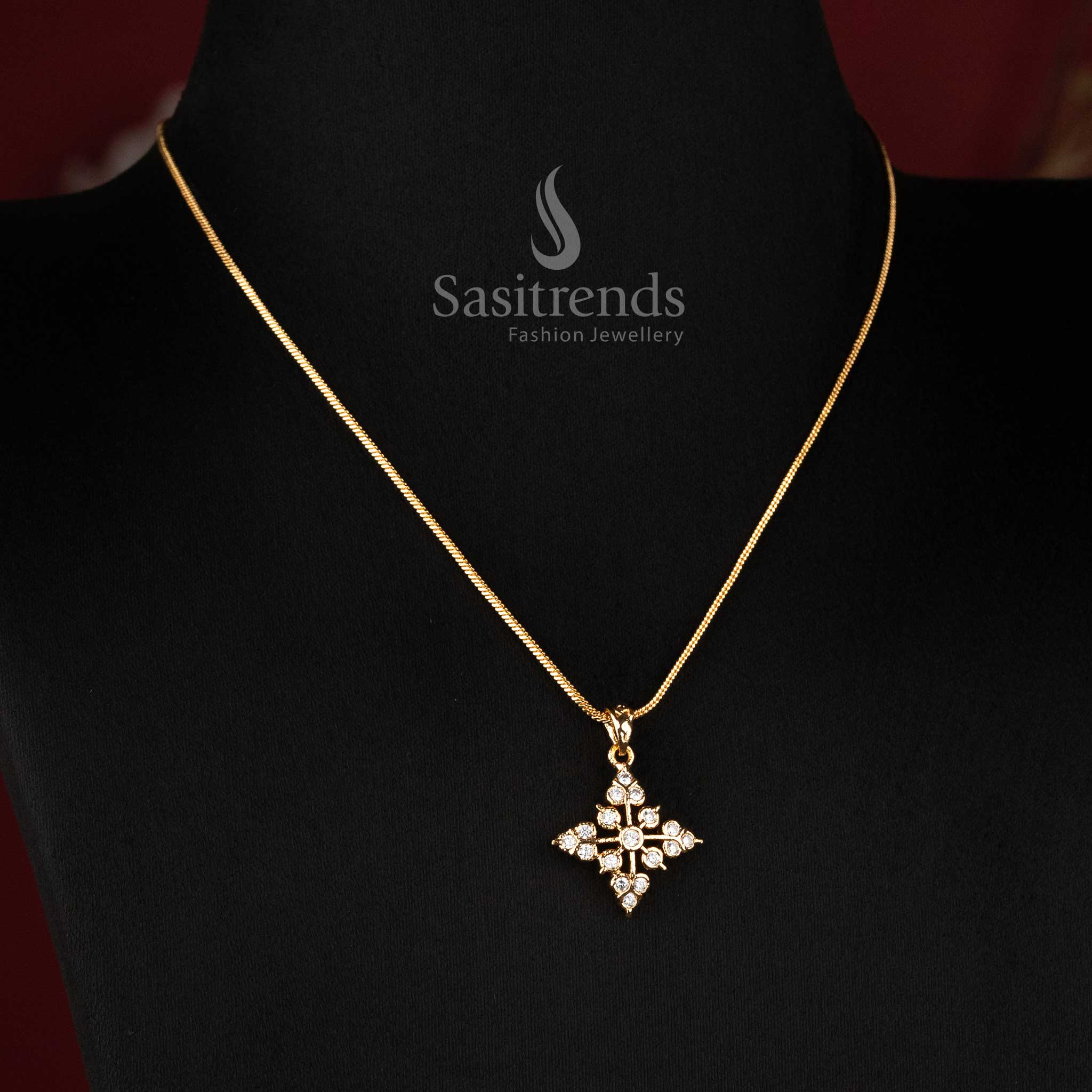 Elegant diamond bloom pendant necklace with flexible gold look chain for women - Sasitrends