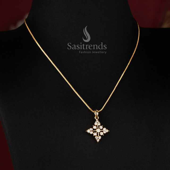 Elegant diamond bloom pendant necklace with flexible gold look chain for women - Sasitrends