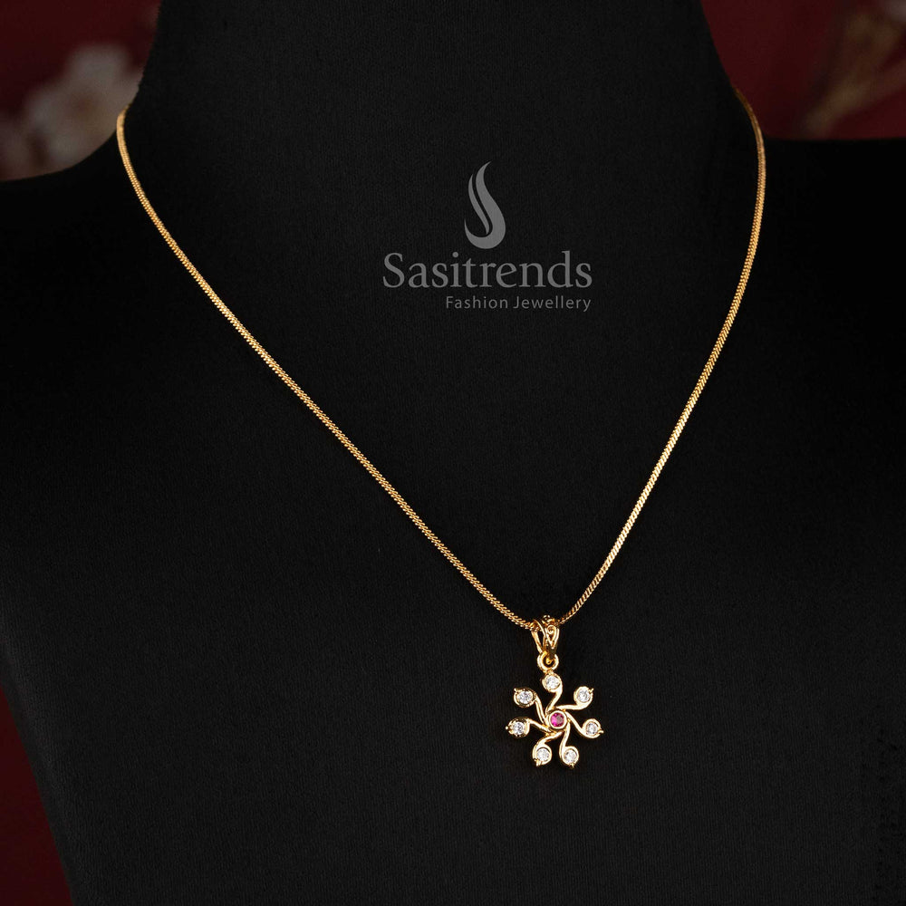 Beautiful ruby diamond swirl bloom necklace with guaranteed quality and real gold look - Sasitrends