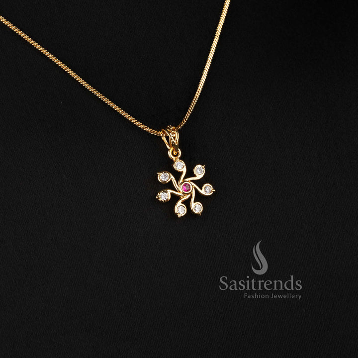 Elegant ruby and diamond swirl bloom chain necklace with flexible gold look finish for women - Sasitrends