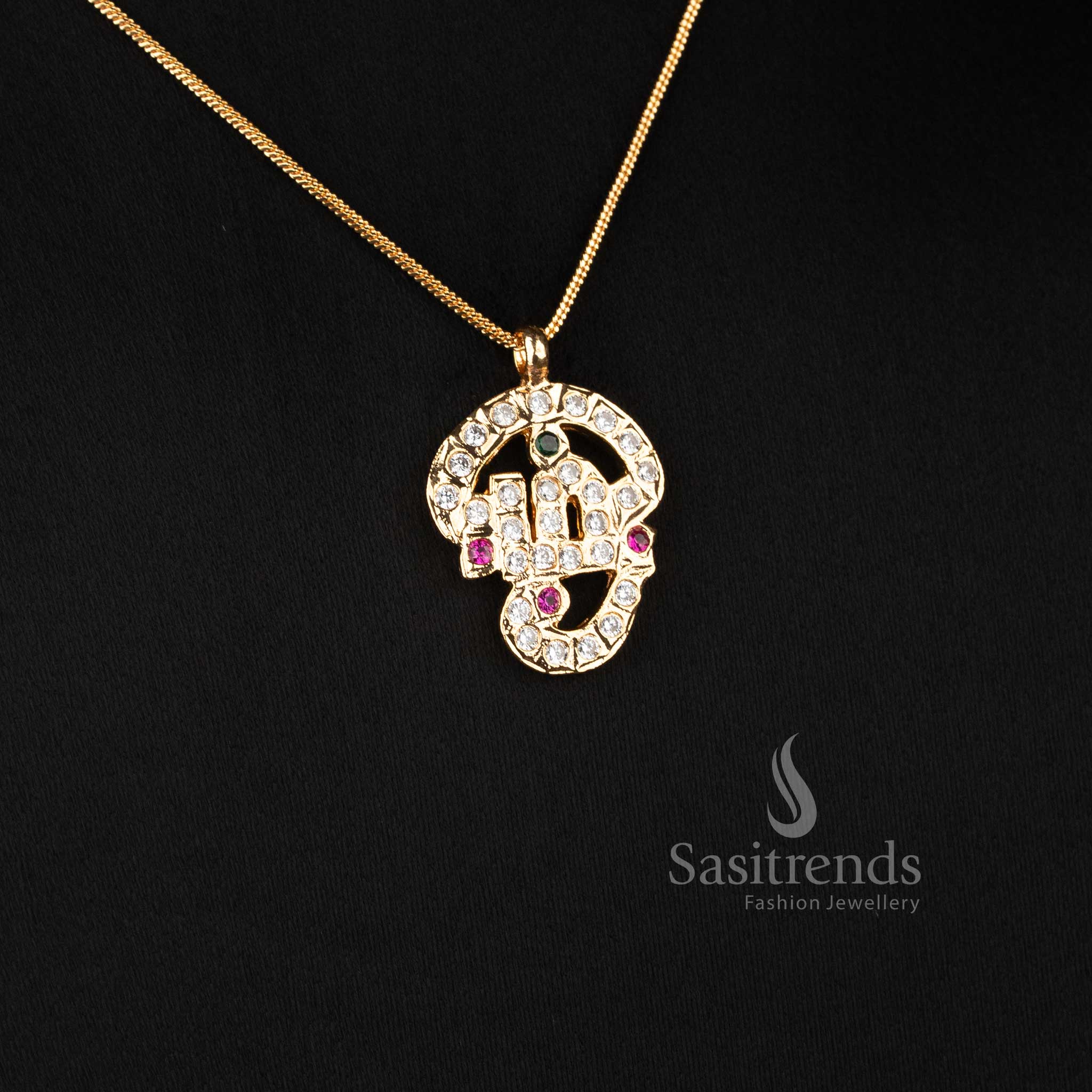 Impon Micro Gold Plated Tamil diamond pendant chain with elegant golden finish - Sasitrends