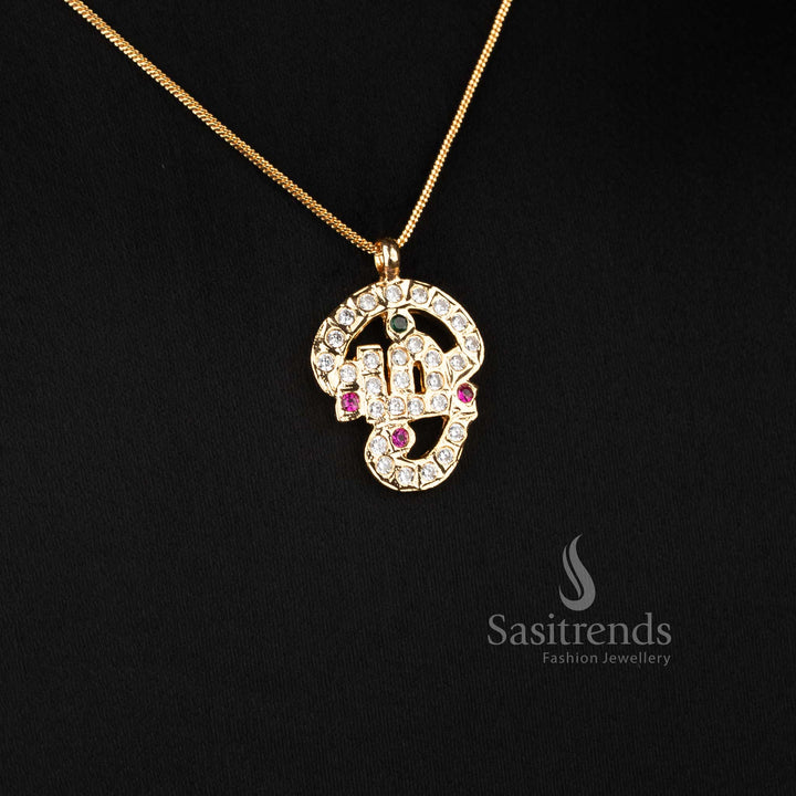 Impon Micro Gold Plated Tamil diamond pendant chain with elegant golden finish - Sasitrends