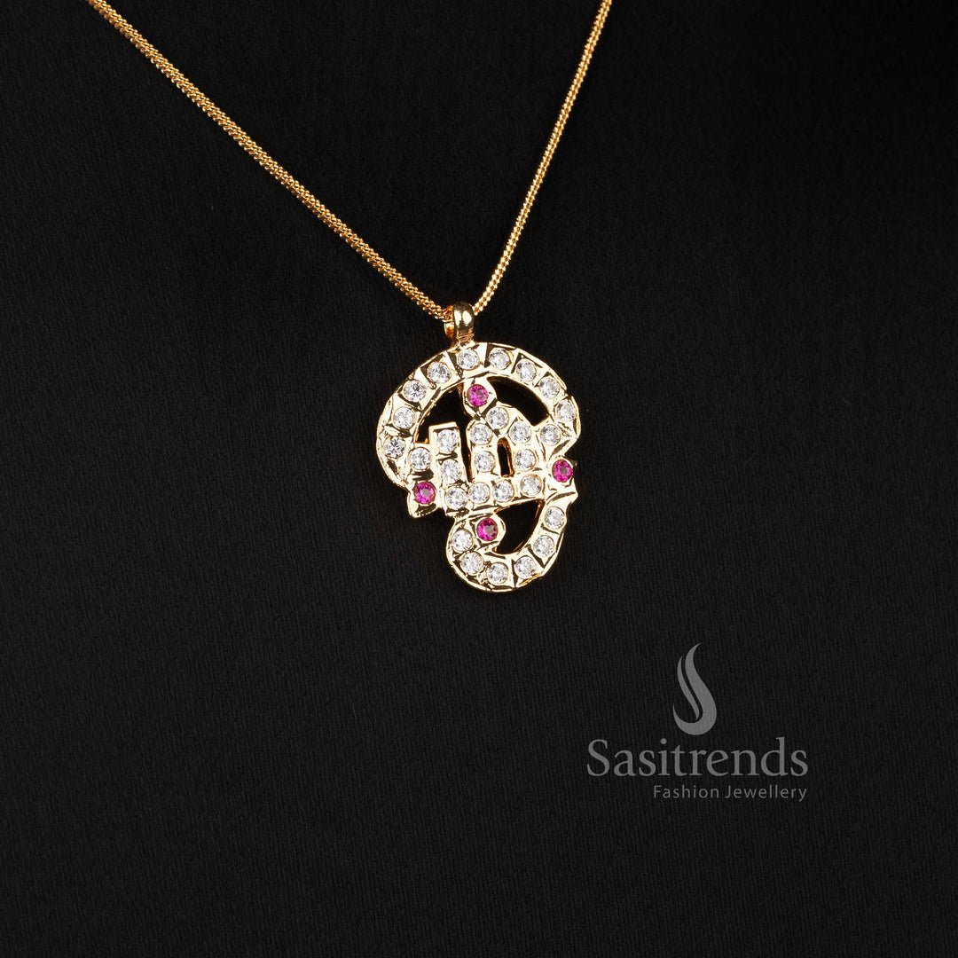 Impon Micro Gold Plated Tamil diamond pendant chain with elegant golden finish - Sasitrends