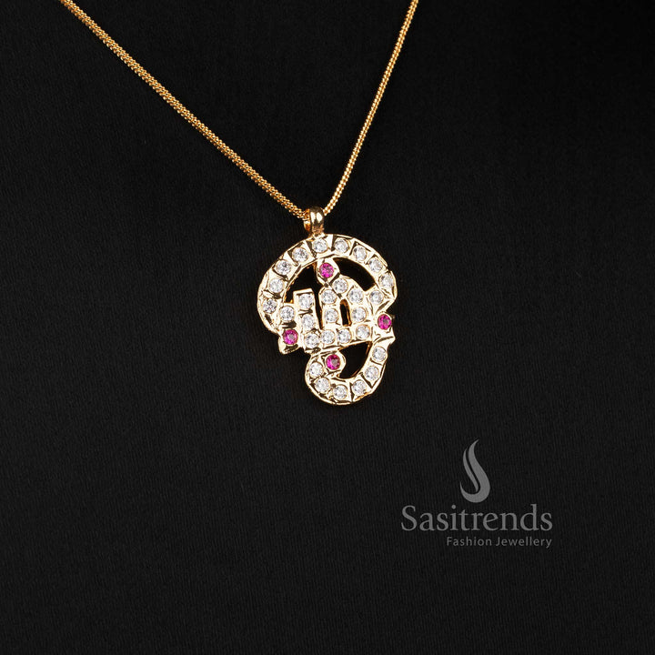 Impon Micro Gold Plated Tamil diamond pendant chain with elegant golden finish - Sasitrends