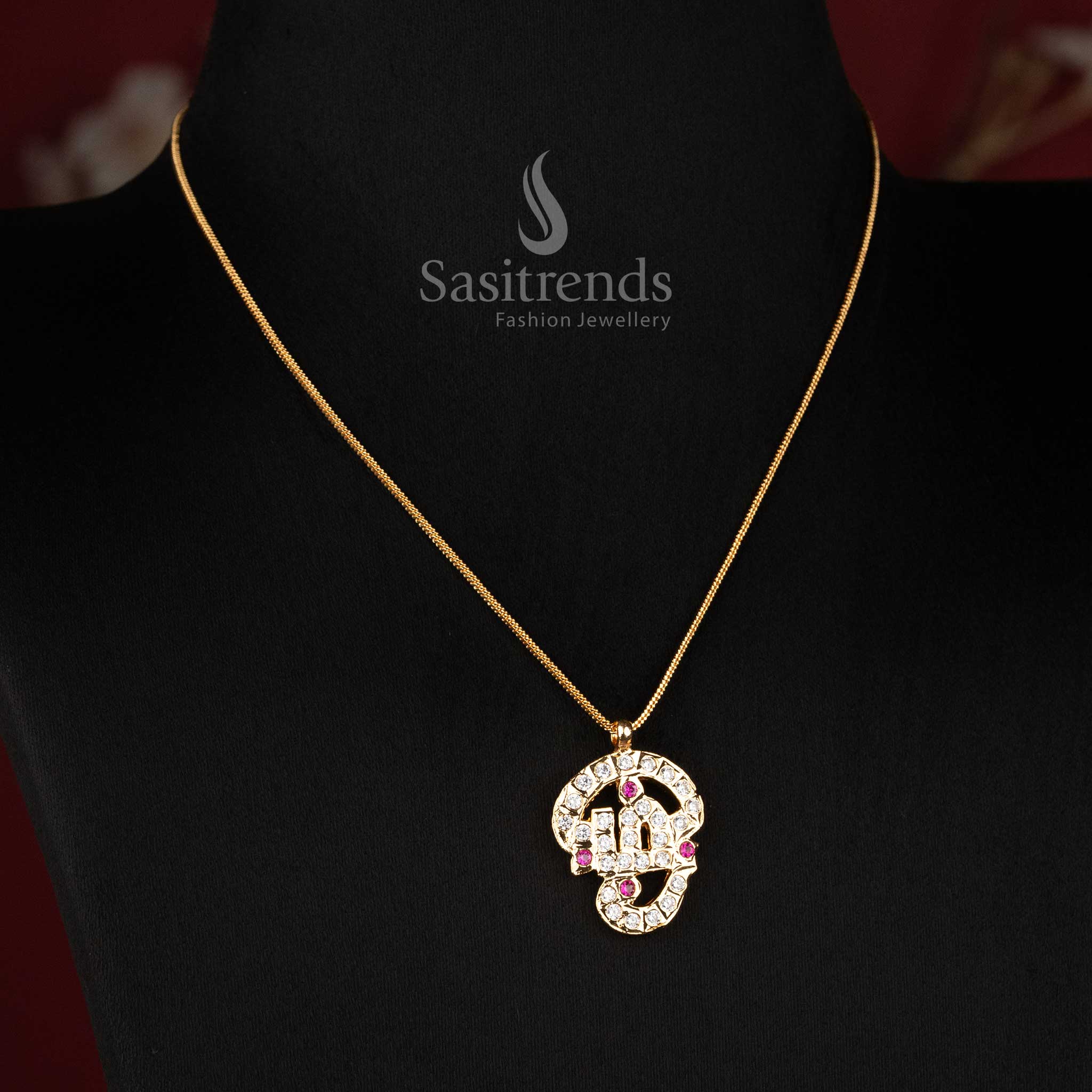 Impon Micro Gold Plated Tamil OM diamond pendant chain with elegant golden finish - Sasitrends