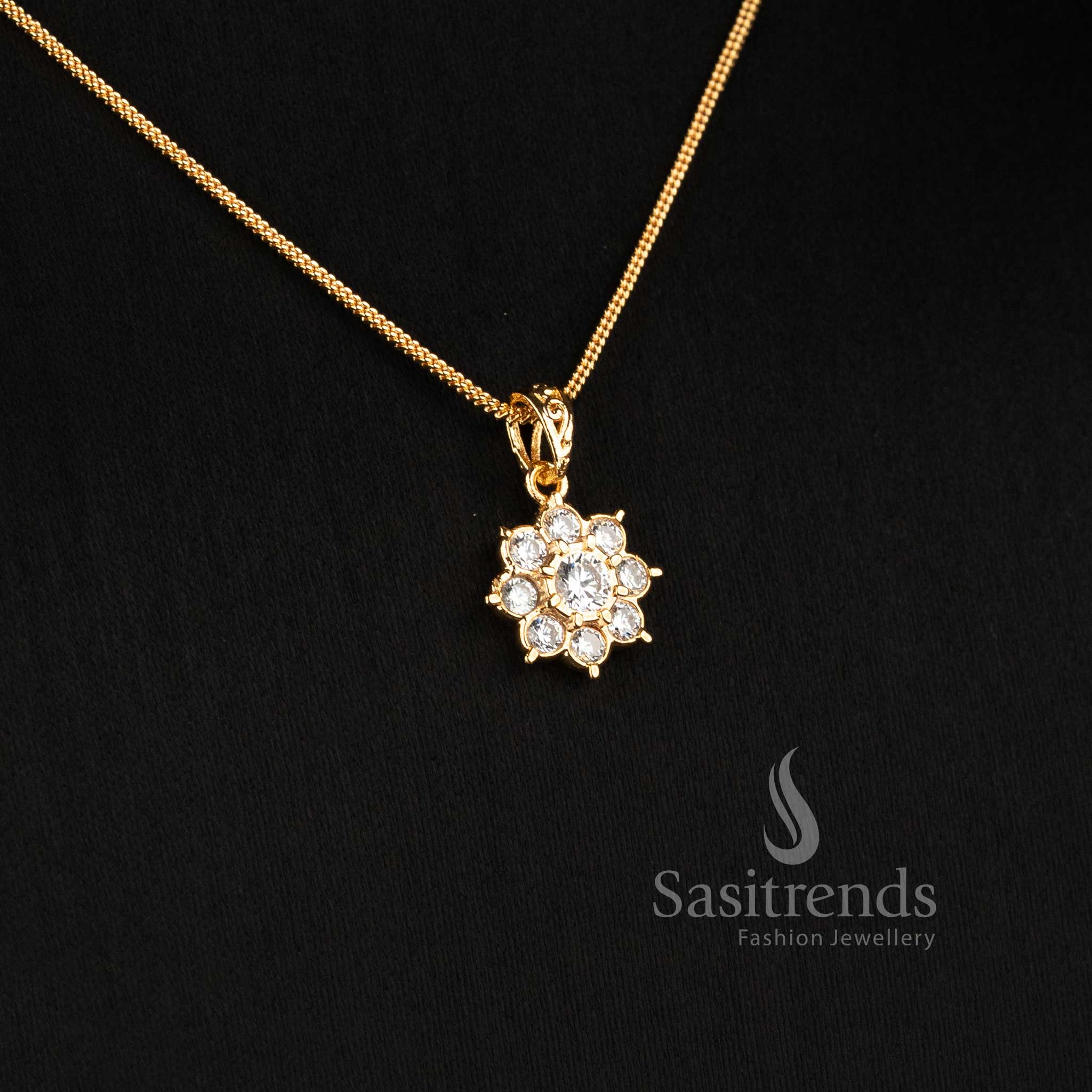 Impon Gold Plated Round Floral AD Pendant Necklace for Women - Sasitrends