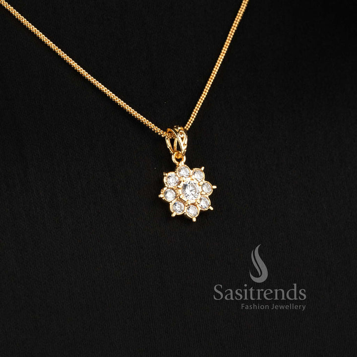Impon Gold Plated Round Floral AD Pendant Necklace for Women - Sasitrends