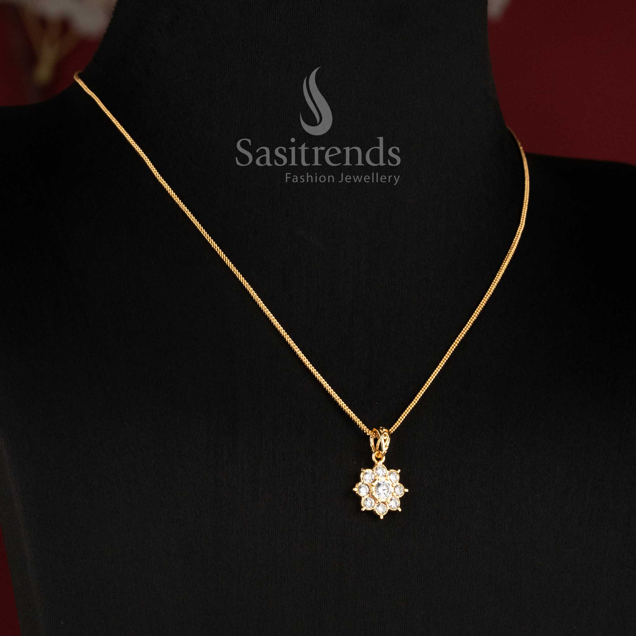 Impon Gold Plated Round Floral AD Pendant Necklace for Women - Sasitrends