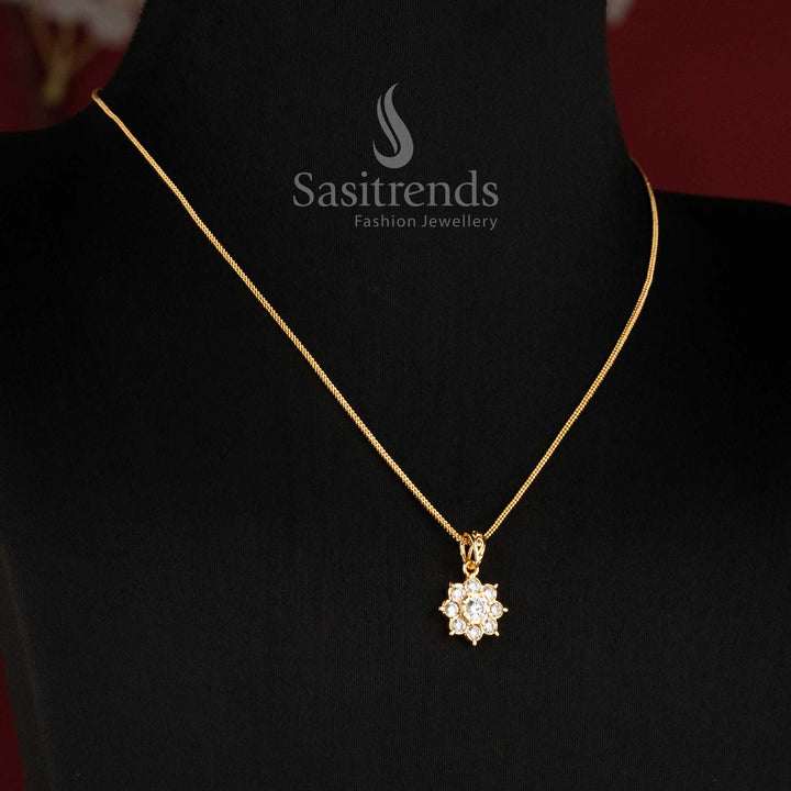 Impon Gold Plated Round Floral AD Pendant Necklace for Women - Sasitrends