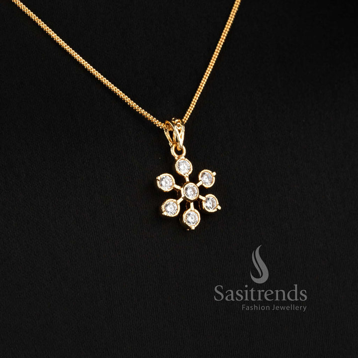 Impon Gold Plated AD Stone Six-Petal Floral Starburst Pendant Chain Necklace For Office Wear - Sasitrends