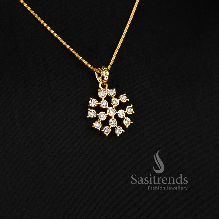 Impon Gold Plated Multi-Petal AD Stone Floral Pendant Necklace for Women - Sasitrends
