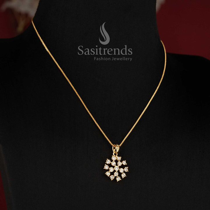 Impon Gold Plated AD Stone Multi-Petal Floral Cluster Pendant Chain Necklace - Sasitrends