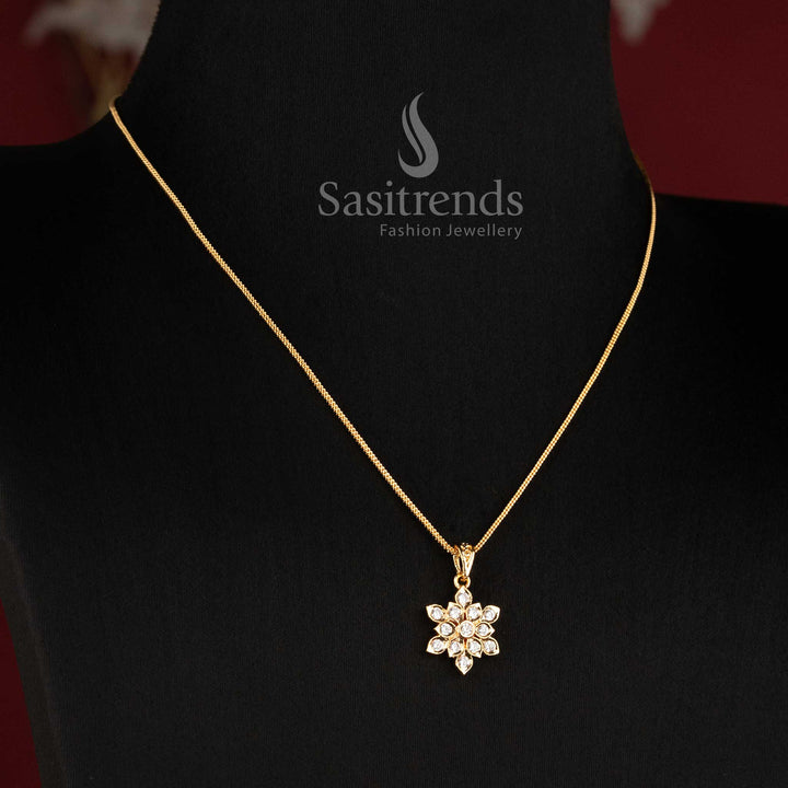 Stunning Impon Gold Plated AD Stone Tiered Floral Starburst Pendant Chain Necklace - Sasitrends