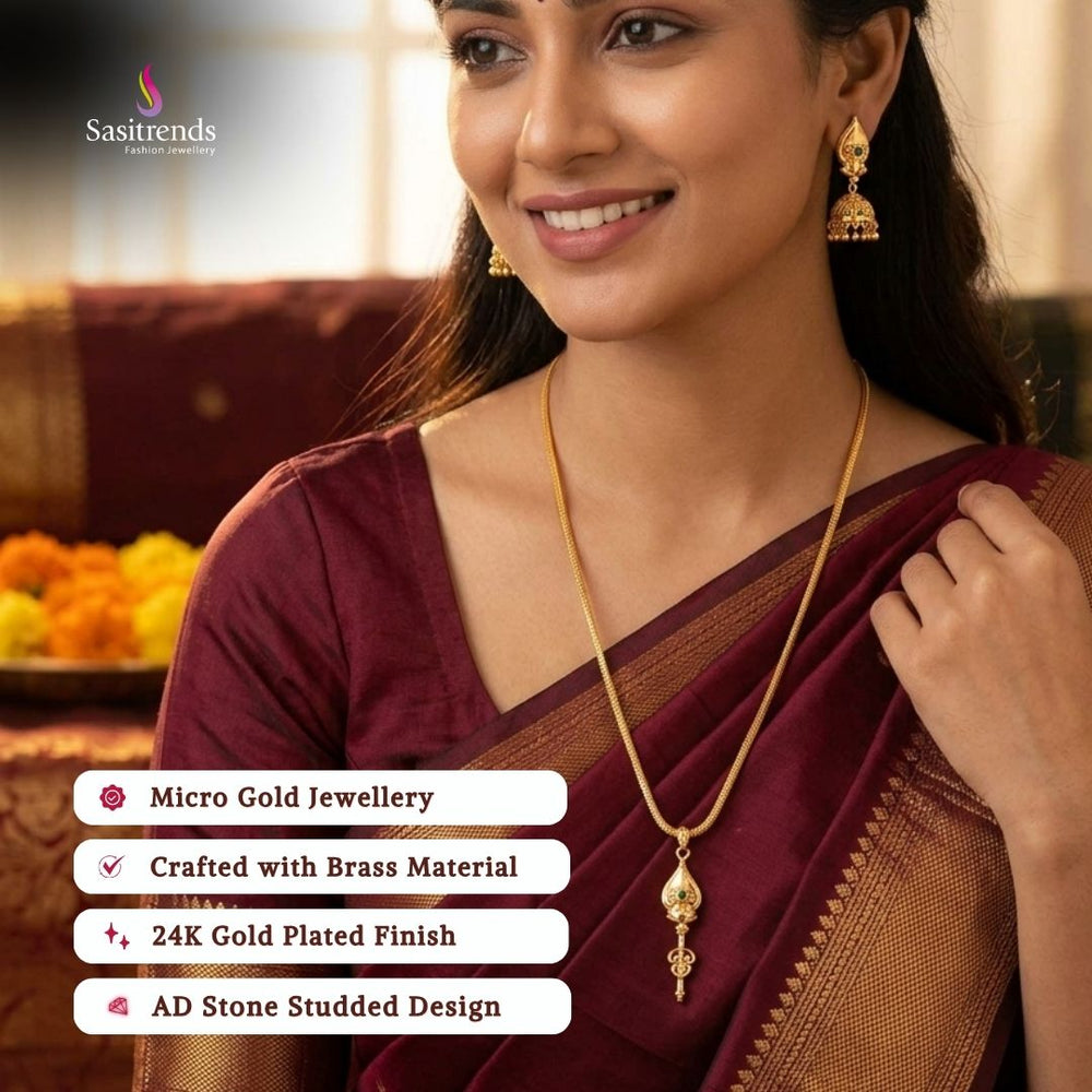 Beautifully Crafted 24K Micro Gold Plated Vel Drop Pendant Necklace with 24 Inches Box Chain | Traditional Gold Finish Jewellery
