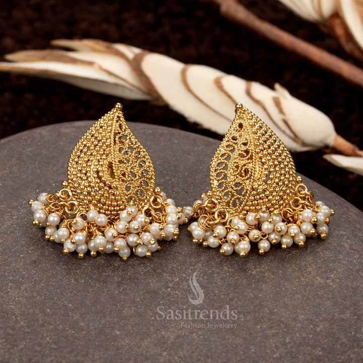 Wonderful Antique Gold Plated Mango Pattern Pearl Cluster Earrings - Sasitrends