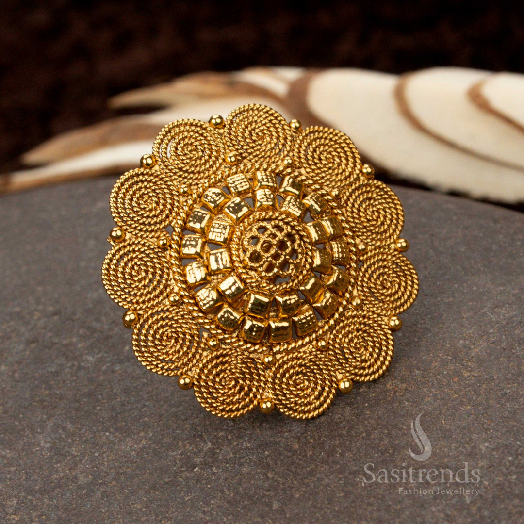 Traditional Temple Style Statement Finger Ring with Antique Finish - Sasitrends