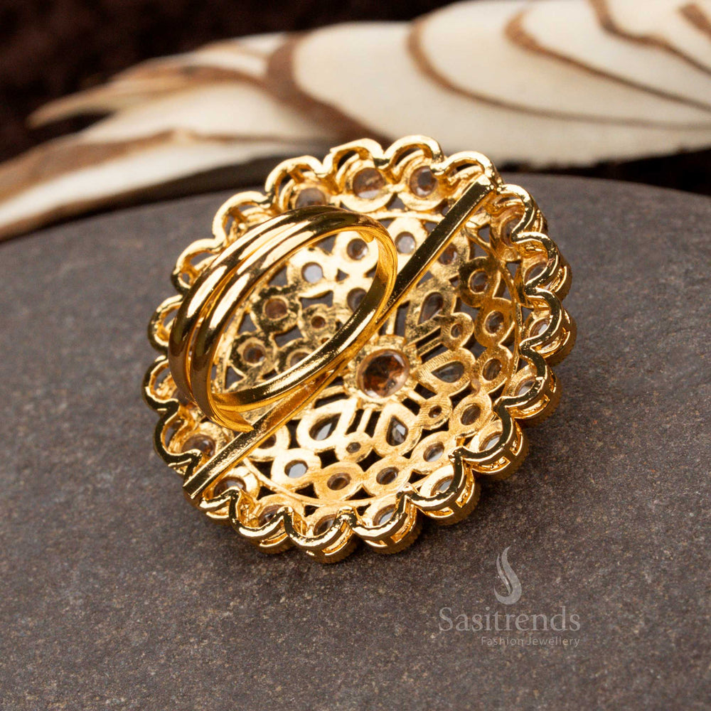 Traditional temple wear statement ring featuring dazzling white stone embellishments  - Sasitrends