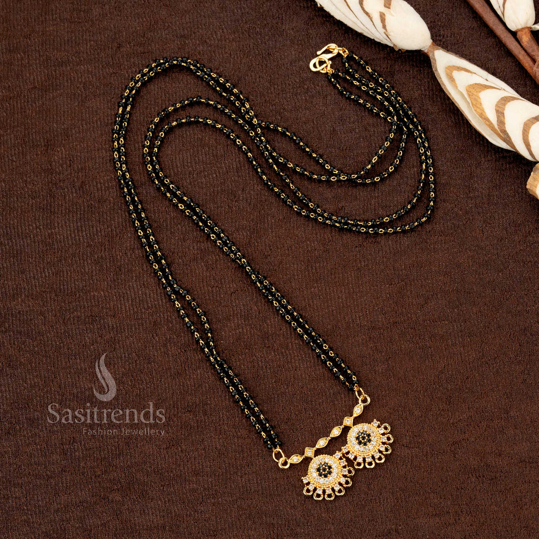 Micro Gold Plated Black Beads Mangalsutra with AD Motif Sasitrends
