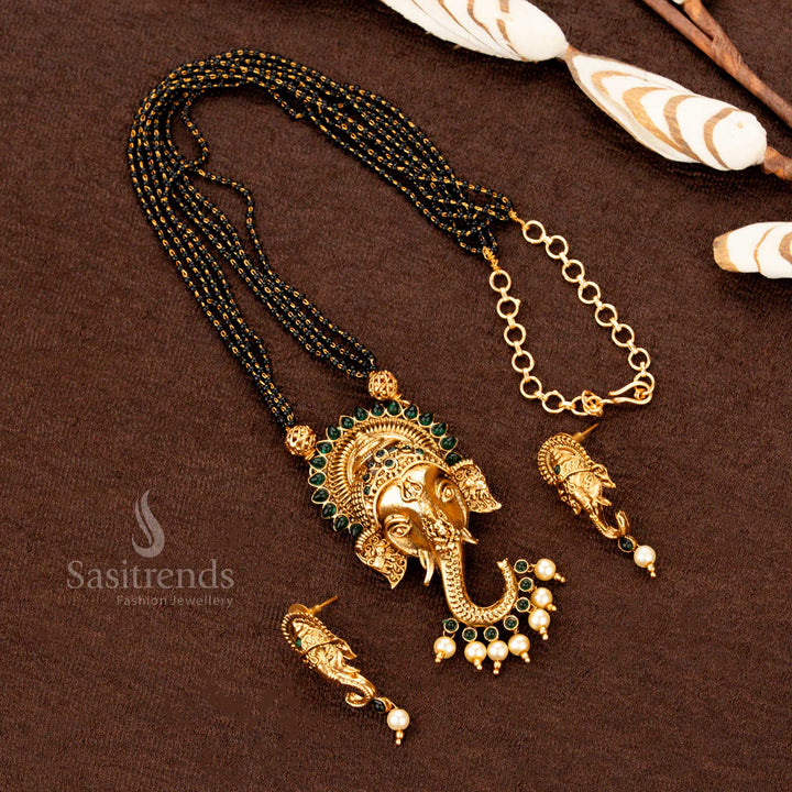 Sasitrends | Classic Matte Gold Plated Classic Mangalsutra with Ganesh Pendant Necklace Jewellery Set