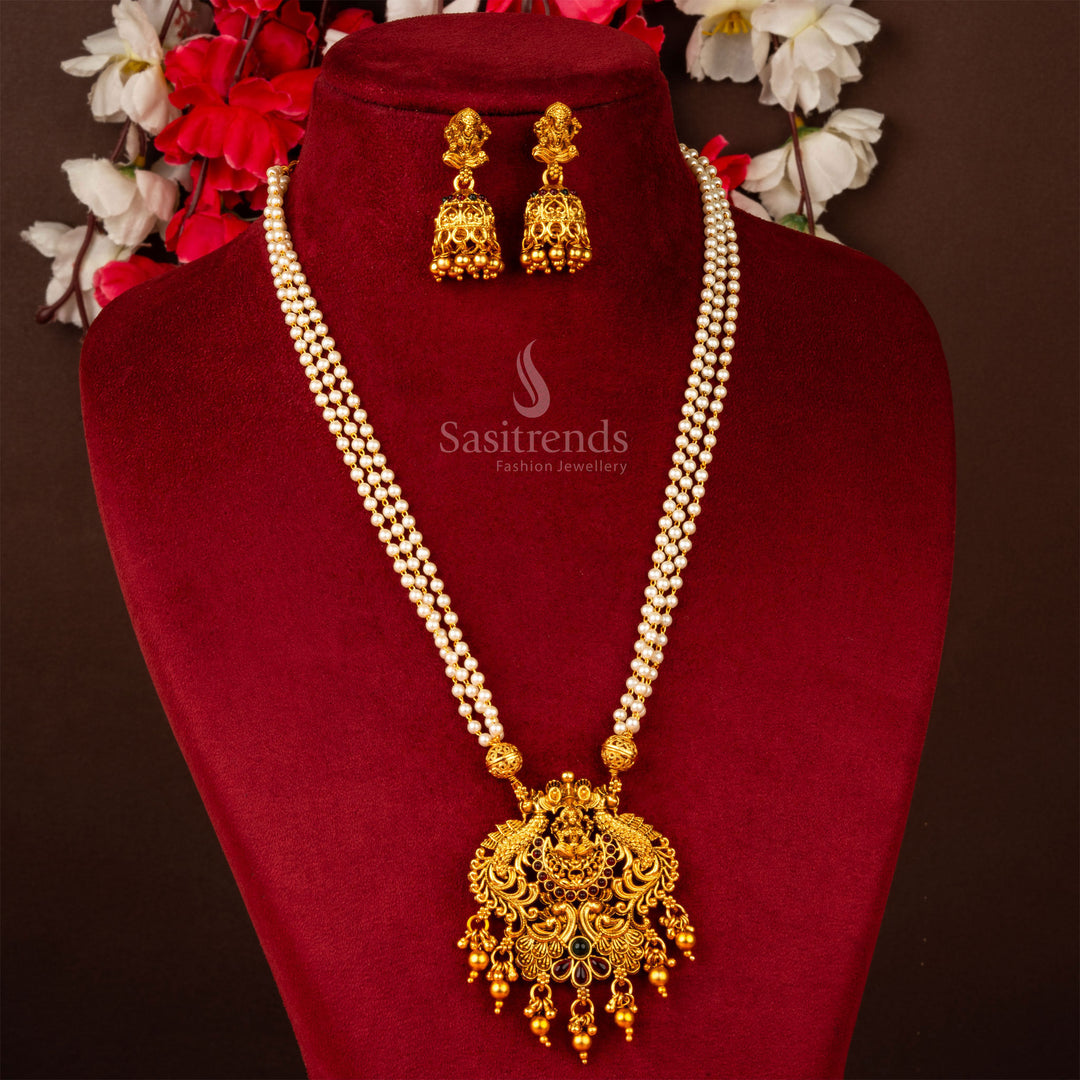 Classic Matte Gold Peacock & Lakshmi Pendant Necklace Set - Sasitrends