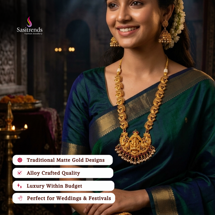 Affordable classic temple matte gold plated wedding wear necklace set - Sasitrends