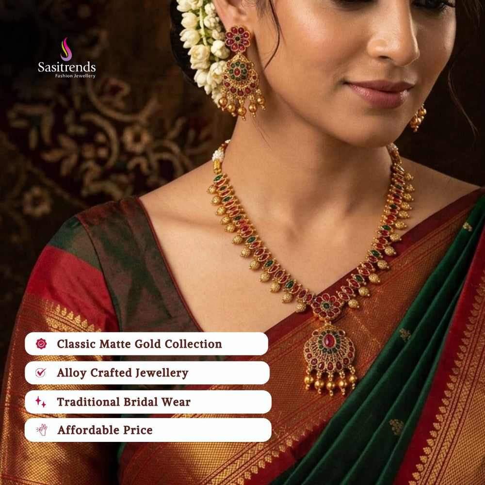 Affordable classic temple matte gold plated wedding wear necklace set - Sasitrends