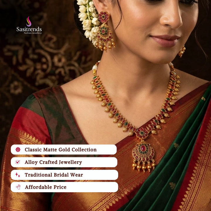Affordable classic temple matte gold plated wedding wear necklace set - Sasitrends