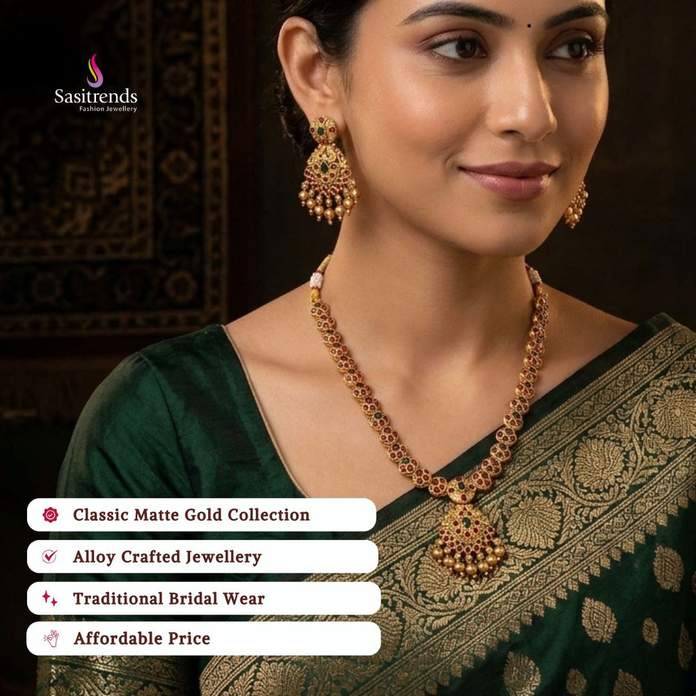 Affordable classic temple matte gold plated wedding wear necklace set - Sasitrends