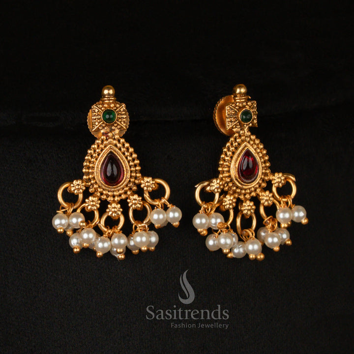 Exquisite classic temple earrings with stone embellishments and temple motifs - Sasitrends