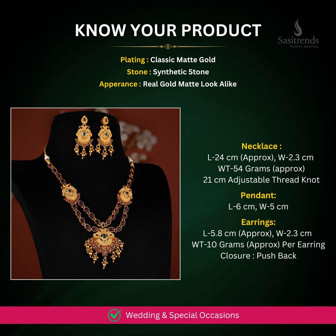 Classic matte gold plated Necklace Set Measurement Image - Sasitrends