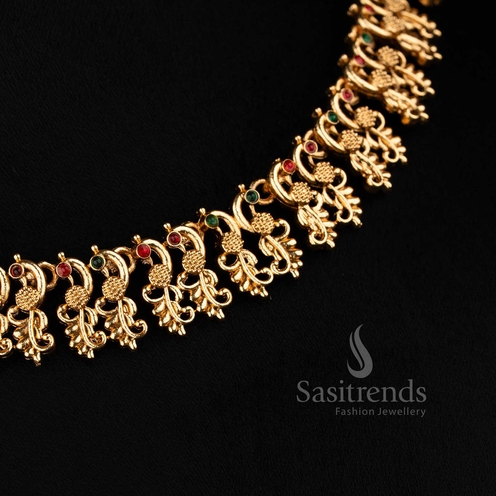 Festive wear peacock mango necklace set designed with classic South Indian craftsmanship - Sasitrends