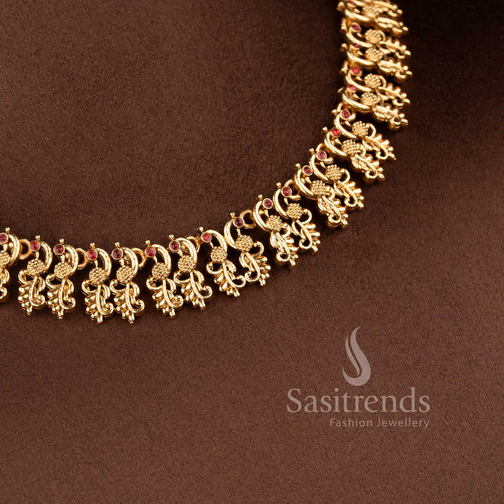 Classic peacock mango matte gold plated necklace jewellery set with traditional detailing - Sasitrends.