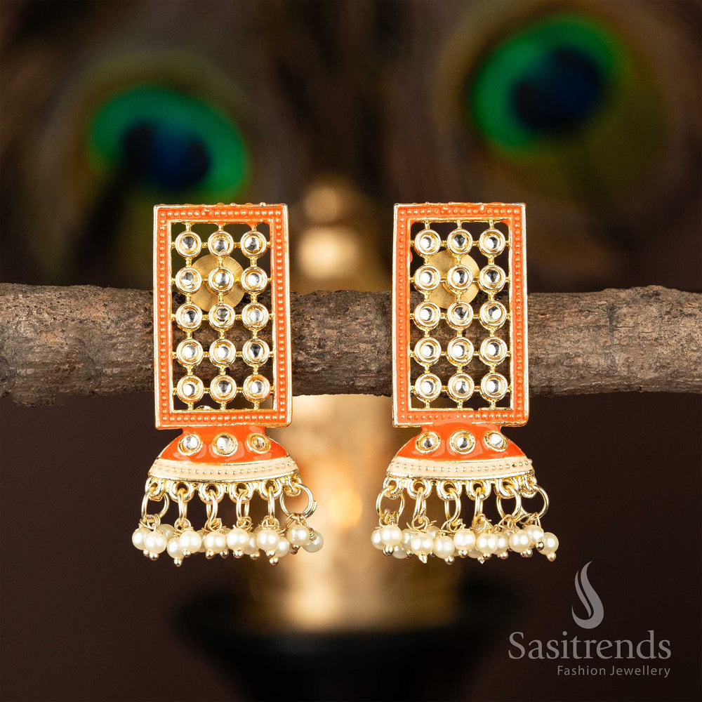 Sasitrends - Flower Shape Pearl Gold Plated AD Kundan Stone Earrings - Sasitrends