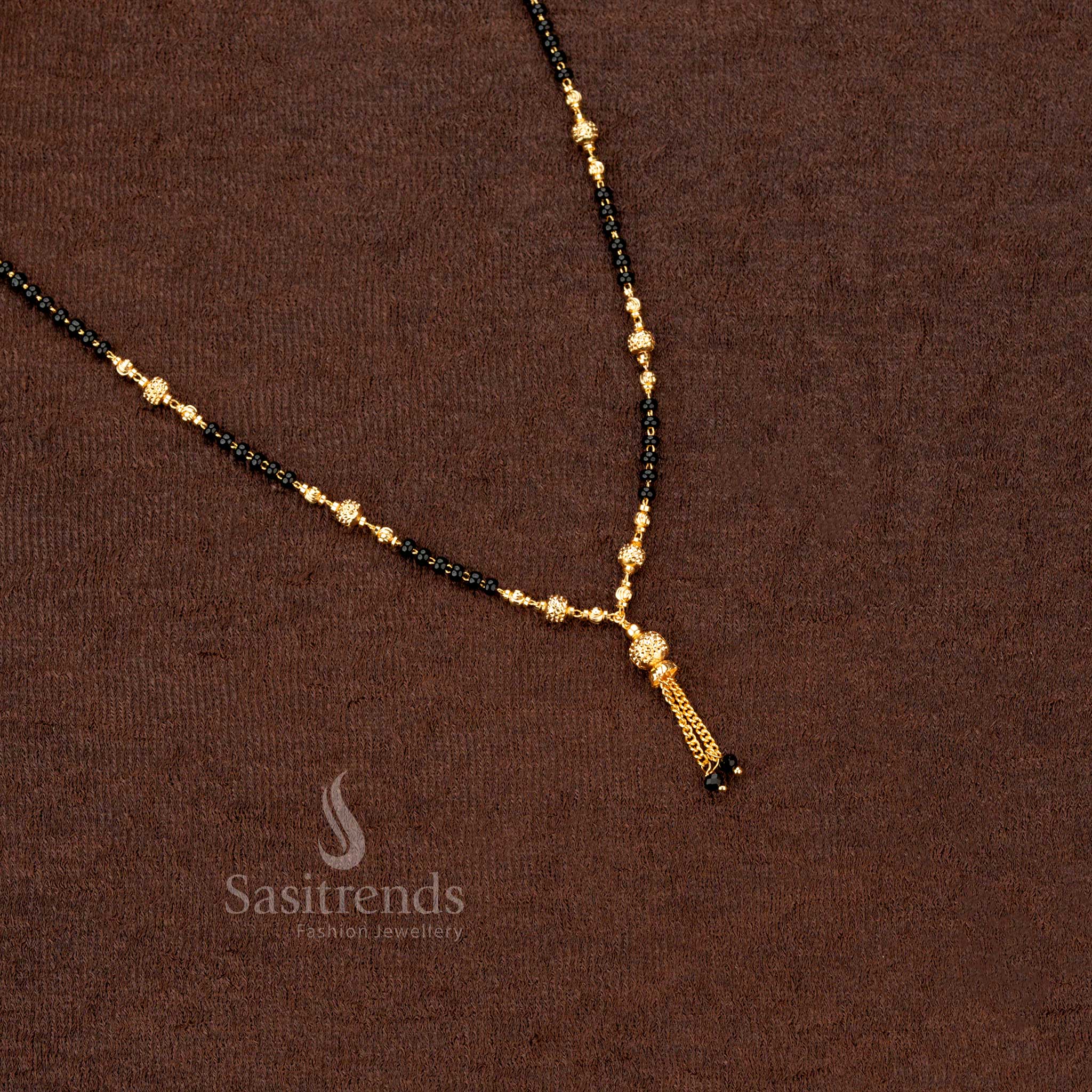 Luxurious micro gold-plated black beads mangalsutra with an ornate beaded design, perfect for festive and bridal wear - Sasitrends