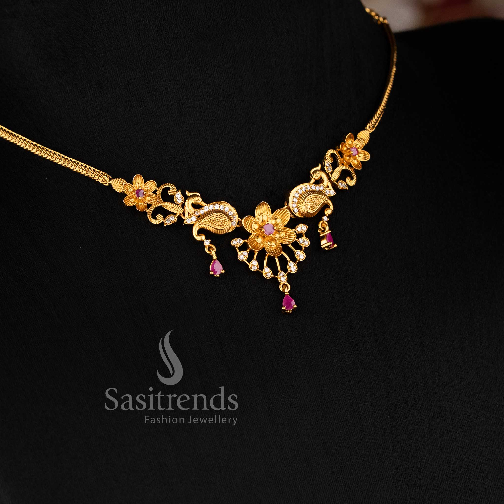Vibrant Peacock Necklace Set: American Diamonds - Sasitrends