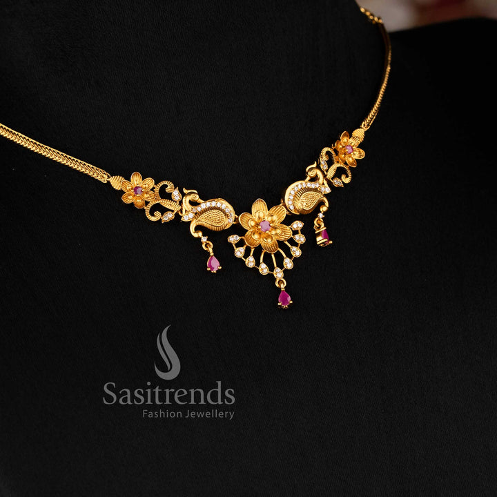 Vibrant Peacock Necklace Set: American Diamonds - Sasitrends